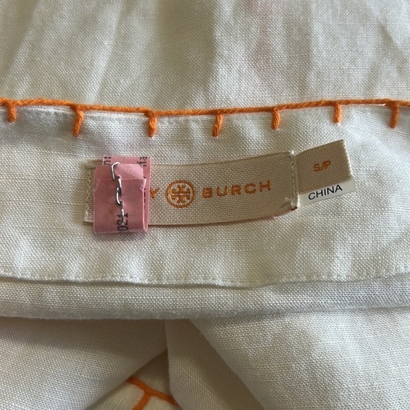 Tory Burch Short Tunic Linen Swim Cover Up White Orange Relaxed Fit Mini Sz S - Picture 10 of 12